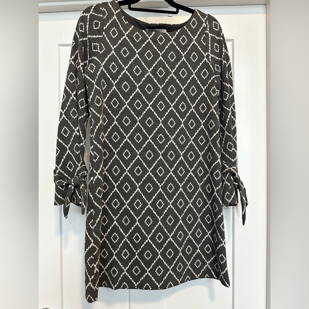 LOFT Women's Gray White Diamond Mini Shift Dress Size S